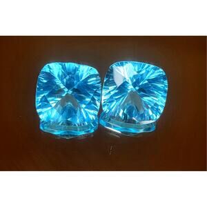 Wow!! 43.8 TCW Fancy Cushion Cut VVS Blue Topaz Pair!!